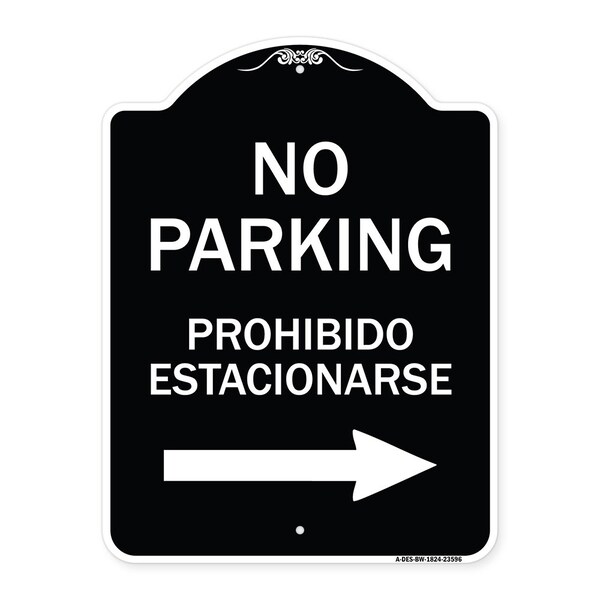 No Parking Prohibido Estacionarse W/ Left Arrow Heavy-Gauge Aluminum Sign, 24" x 18", BW-1824-23596